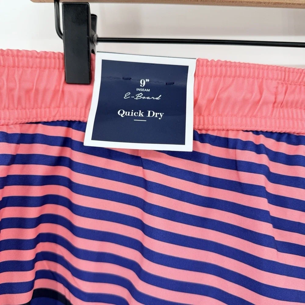 Club Room Swim Trunks Mens L Pink Blue Striped  Quick Dry Beach Shorts NEW